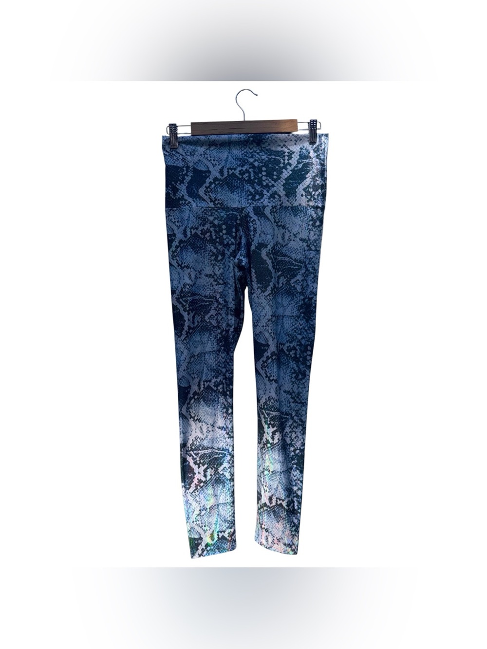 EMILY‎ HSU DESIGNS Blue Snake Print High Waist Capri Sparkle Leggings Size M